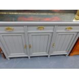 A LARGE EDWARDIAN PAINTED SIDEBOARD WITH PAINTED TOP.
