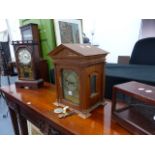 TWO ANTIQUE MANTLE CLOCKS AND A BAROGRAPH CASE.