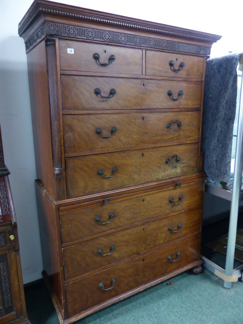 A GEO.III.MAHOGANY CHEST ON CHEST WITH BRUSHING SLIDE.