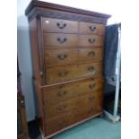 A GEO.III.MAHOGANY CHEST ON CHEST WITH BRUSHING SLIDE.