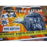 A VINTAGE FILM POSTER 100 RIFLES TOGETHER WITH A SIGNED LIMITED EDITION PRINT BY K DICKINSON.