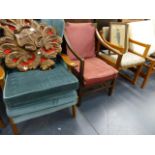 THREE MID CENTURY ARMCHAIRS.