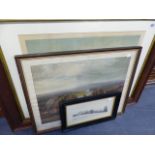 A LARGE OAK FRAMED PRINT AND TWO OTHERS.