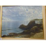 OIL ON CANVAS, BEACH SCENE SIGNED A DAVIS.