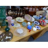A QTY OF VICTORIAN AND OTHER GLASSWARE, ORNAMENTAL CHINAWARES,ETC.
