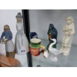 A LLADRO GOOSE AND VARIOUS FIGURINES.