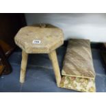 A RUSTIC MILKING STOOL,ETC.