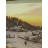 A RUSSIAN SCHOOL OIL ON CANVAS WINTER SCENE.