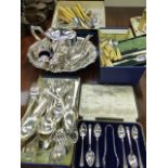 A LARGE QTY OF SILVER PLATED CUTLERY,ETC.