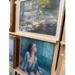 AN OIL ON BOARD WATERSMEET DEVON SIGNED R JOHNSON TOGETHER WITH A NUDE STUDY OIL ON CANVAS.