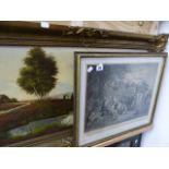 A 19th.C.ENGRAVING AND A LARGE OIL PAINTING.