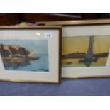 A SET OF THREE COLOUR LITHOGRAPHS OF CONTINENTAL COASTAL SCENES.