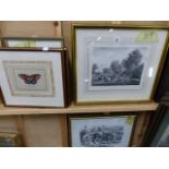 TWO FRENCH BLACK AND WHITE ENGRAVINGS AND TWO FUTHER PAIRS OF PRINTS.