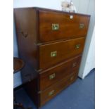 A GOOD QUALITY VICTORIAN STYLE CAMPAIGN TWO PART CHEST WITH BRASS MOUNTS.