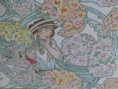 ALPHONSE MUCHA (1860-1939) AN ART NOUVEAU MAIDEN SURROUNDED BY FLOWERS, COLOUR LITHOGRAPH PRINTED BY