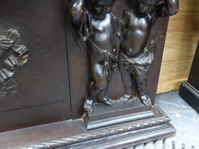 A 19th.C.CARVED OAK PANEL POSSIBLY AN OVERMANTLE WITH FLORAL SWAG FLANKED BY CHERUBS. W.145cms. - Image 18 of 30