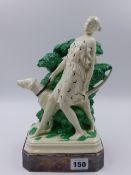 AN ART DECO STYLE FIGURE GROUP OF A LADY OUT WALKING HER RETRIEVER. A. ACHESON H.32. 27cms.