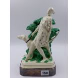 AN ART DECO STYLE FIGURE GROUP OF A LADY OUT WALKING HER RETRIEVER. A. ACHESON H.32. 27cms.