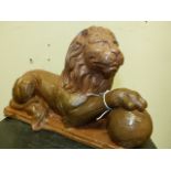 TWO PATINATED PLASTER ARCHITECTURAL MAQUETTES, ONE OF A RECUMBENT LION, THE OTHER OF A GARGOYLE. H.