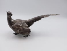 A SILVER HALLMARKED MODEL OF A PHEASANT DATED 1968, TOWN MARK LONDON IMPORT. APPROXIMATE LENGTH