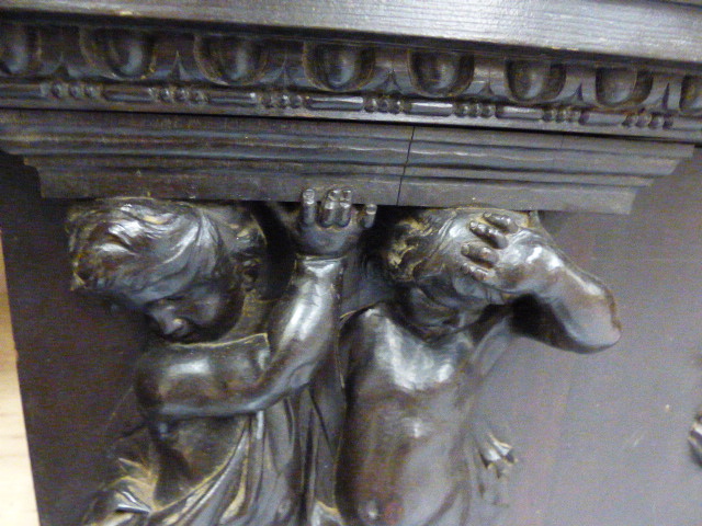 A 19th.C.CARVED OAK PANEL POSSIBLY AN OVERMANTLE WITH FLORAL SWAG FLANKED BY CHERUBS. W.145cms. - Image 4 of 30