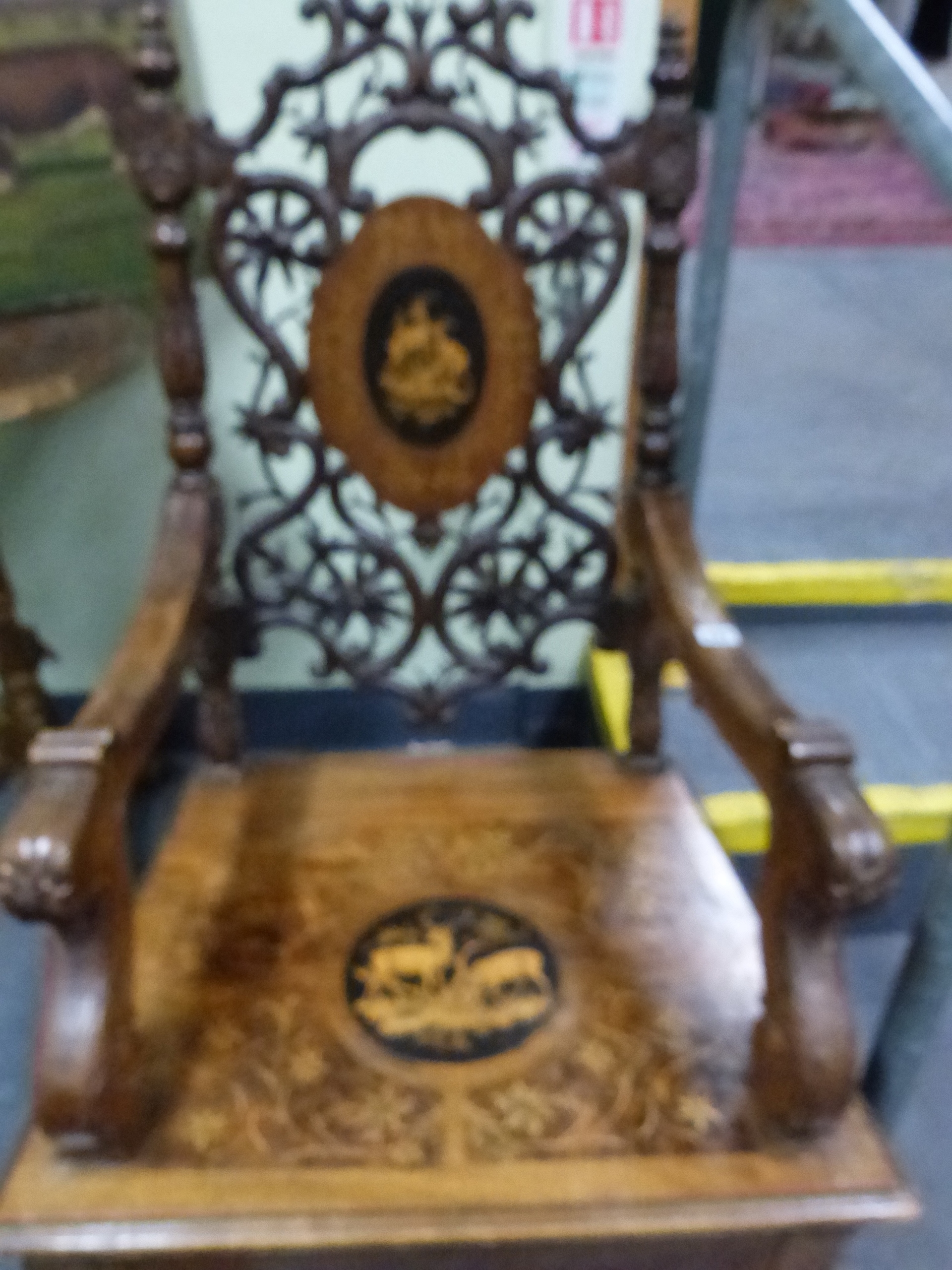 A 19th.C.SWISS BLACK FOREST CARVED AND INLAID ARMCHAIR WITH UNUSUAL SPRUNG SEAT AND INTEGRAL - Image 48 of 48