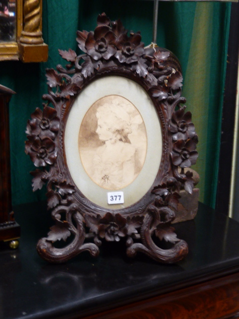 A 19th.C.CARVED BLACK FOREST TYPE EASEL BACK FRAME CONTAINING A WATERCOLOUR PORTRAIT OF A YOUNG - Image 4 of 15