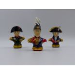 THREE HALCYON DAYS FIGURES OF NAPOLEON I, HORATIO, LORD NELSON AND DUKE OF WELLINGTON. 10cms. HIGH.