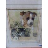 MARGARET THEYRE (1897-1977) A PUPPY AND KITTENS, WATERCOLOUR AND A STUDY OF A DOG BY ANOTHER