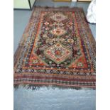 ANTIQUE PERSIAN SHIRAZ RUG. 278 x 177cms.