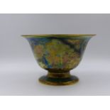 A WEDGWOOD FAIRYLAND LUSTRE PEDESTAL BOWL. 22cms. DIAMETER.