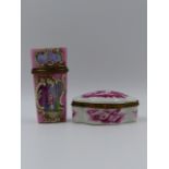 A 19th.C. CONTINENTAL PORCELAIN ETUI CASE WITH LADIES IN THEIR BOUDOIR PAINTED IN CARTOUCHES. H.