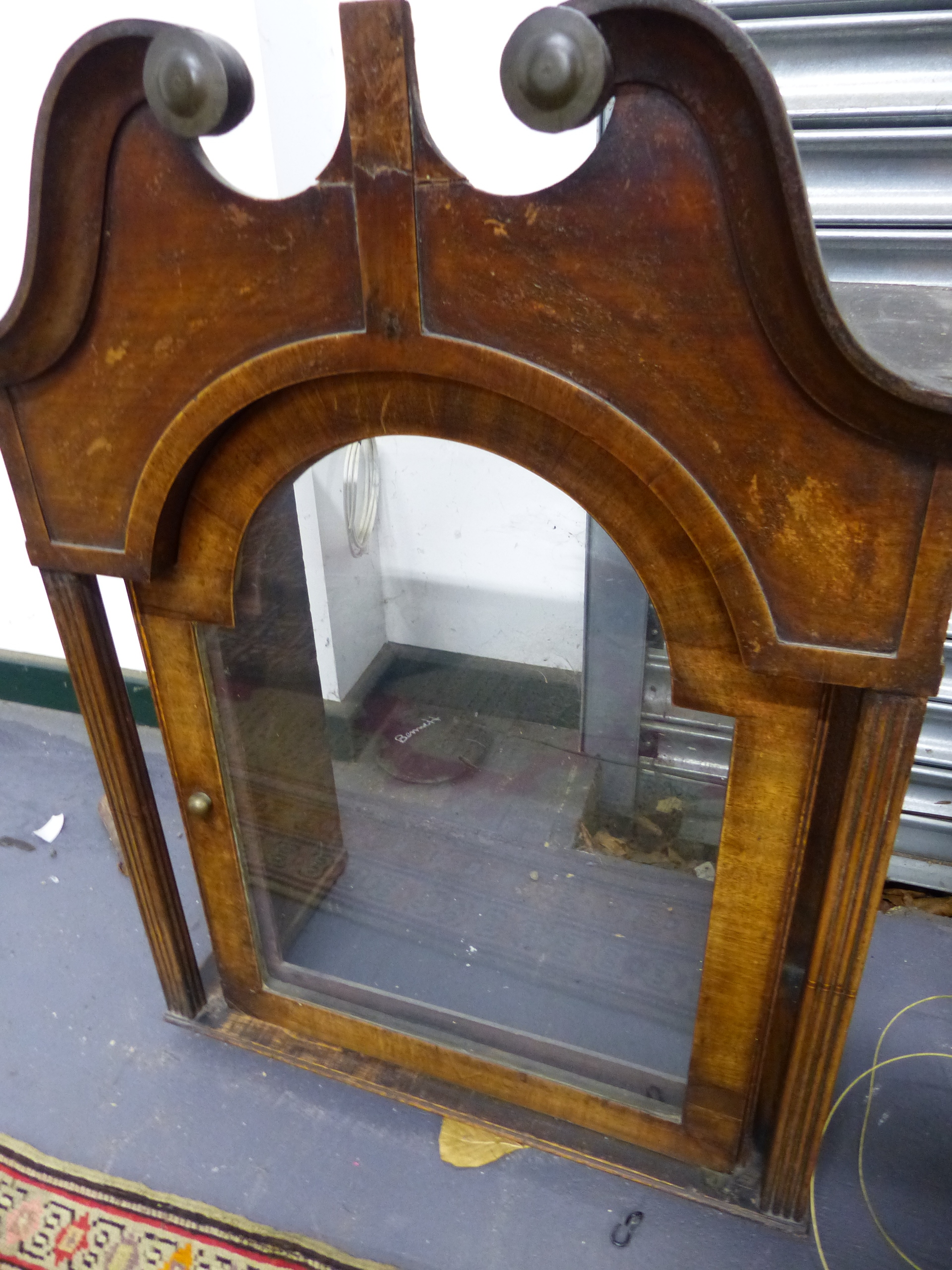 A LATE GEORGIAN OAK CASED LONG CASE CLOCK WITH 8-DAY BELL STRIKE MOVEMENT AND 33cms ARCH TOP PAINTED - Image 8 of 17