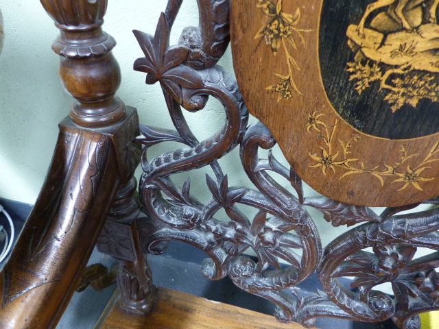 A 19th.C.SWISS BLACK FOREST CARVED AND INLAID ARMCHAIR WITH UNUSUAL SPRUNG SEAT AND INTEGRAL - Image 14 of 48