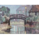 20th.C.IMPRESSIONIST SCHOOL A CONTINENTAL CANAL SCENE, OIL ON PREPARED BOARD. 22.5 x 27cms.