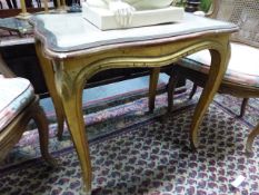 AN ANTIQUE FRENCH CARVED GILTWOOD OCCASIONAL TABLE WITH GLASS INSET TOP. 70 x 52 x 67cms.