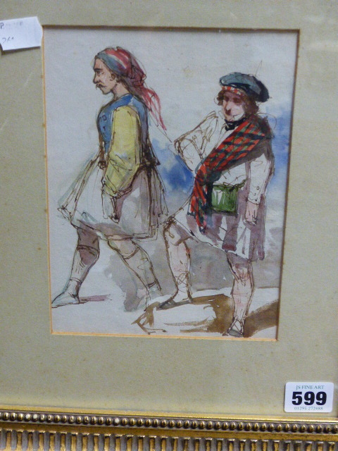 ATTRIBUTED TO WILLIAM LEE (1810-1865) FIGURE STUDIES, WATERCOLOUR. 19 x 14cms. - Image 2 of 3