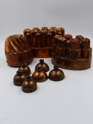 A 19th.C.BENHAM & FROUD COPPER JELLY MOULD WITH CASTELLATED DECORATION, ANOTHER UNSIGNED WITH