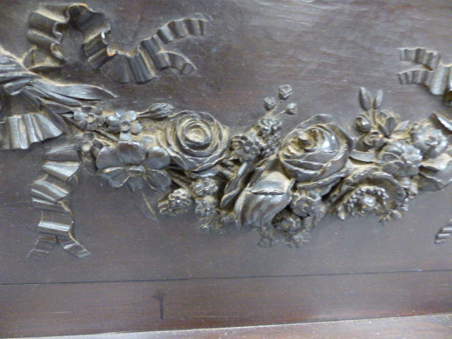 A 19th.C.CARVED OAK PANEL POSSIBLY AN OVERMANTLE WITH FLORAL SWAG FLANKED BY CHERUBS. W.145cms. - Image 12 of 30