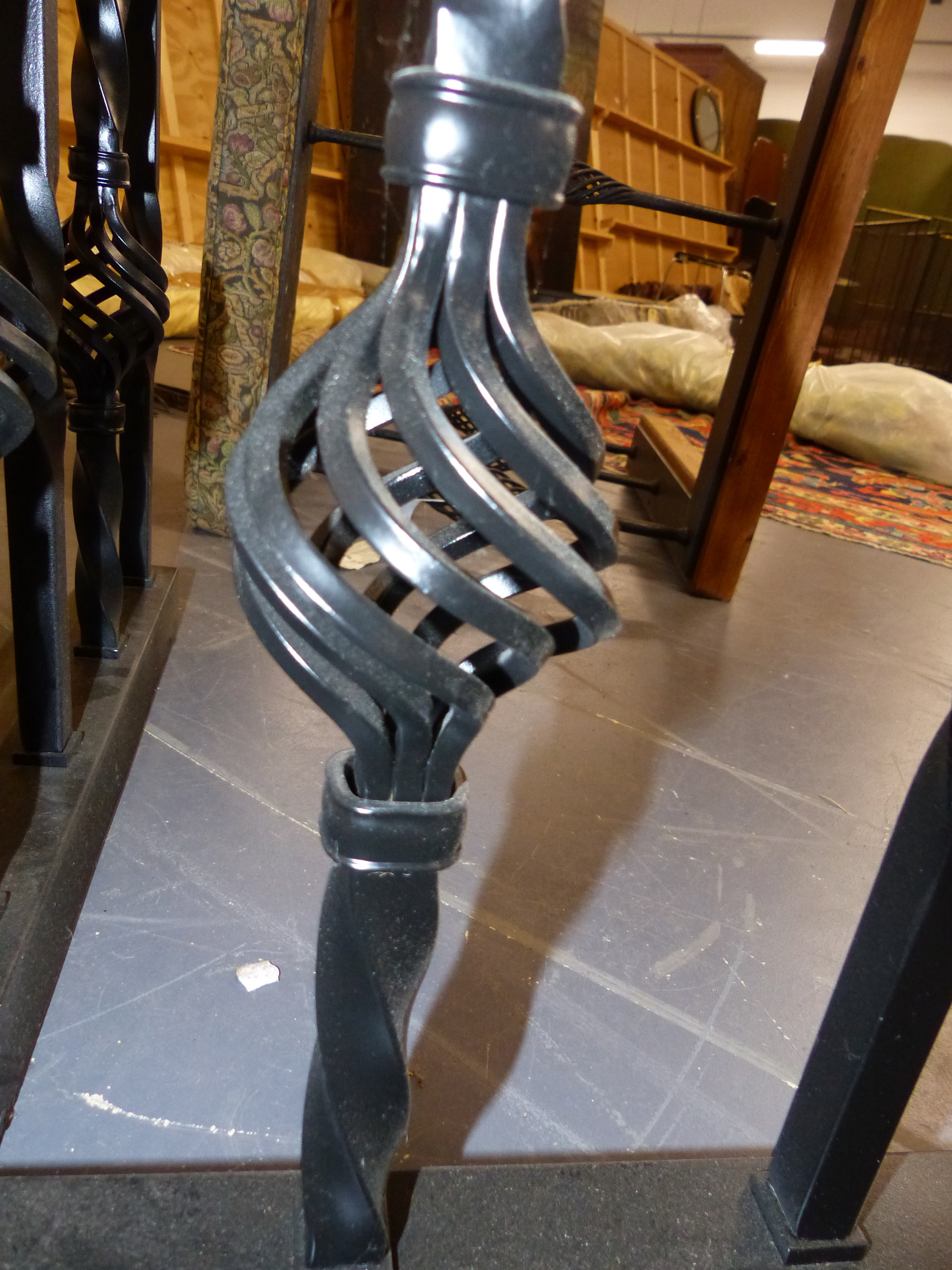 A LARGE WROUGHT IRON CLUB FENDER WITH UPHOLSTERED ENDS AND DROP CENTRE. W.165cms. - Image 6 of 6