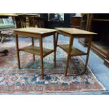 A PAIR OF ARTS AND CRAFTS OAK OCCASIONAL TABLES BY EDWARD BARNSLEY. 45.5 x 32.5cms.