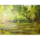 ALEXANDER KOLOTILOV RUSSIAN 1946- (ARR) TWO WOODLAND LAKE SCENES SIGNED AND INSCRIBED ON REVERSE,