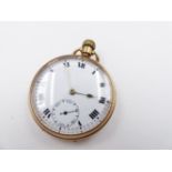 A 9ct GOLD SWISS MADE MANUAL WOUND OPEN FACE POCKET WATCH. HALLMARKED CHESTER.