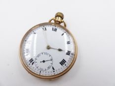 A 9ct GOLD SWISS MADE MANUAL WOUND OPEN FACE POCKET WATCH. HALLMARKED CHESTER.