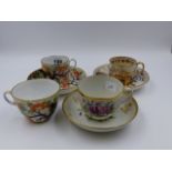 A 19th.C. NEWHALL COFFEE CAN AND SAUCER DECORATED WITH A TRAILING VINE, A MATCHING TEACUP WITH