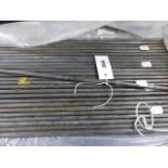 A SET OF ANODISED STAIR RODS, APPROX .D.10mms, 26 x L.76cms COMPLETE WITH CLIPS.