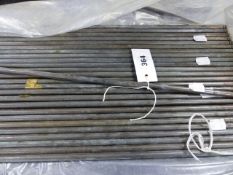 A SET OF ANODISED STAIR RODS, APPROX .D.10mms, 26 x L.76cms COMPLETE WITH CLIPS.