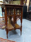 AN ANTIQUE LIBERTY'S STYLE MAHOGANY TWO TIER TABLE. 45 x 45 x 67cms.