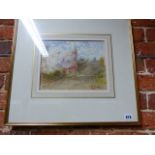 HENRY HINE 20th.C. (ARR) BURNING THE LEAVES SIGNED WATERCOLOUR. 22 x 27.5cms.