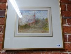 HENRY HINE 20th.C. (ARR) BURNING THE LEAVES SIGNED WATERCOLOUR. 22 x 27.5cms.